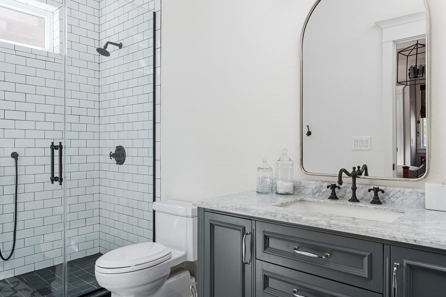 newly renovated bathroom with porcelain toilet