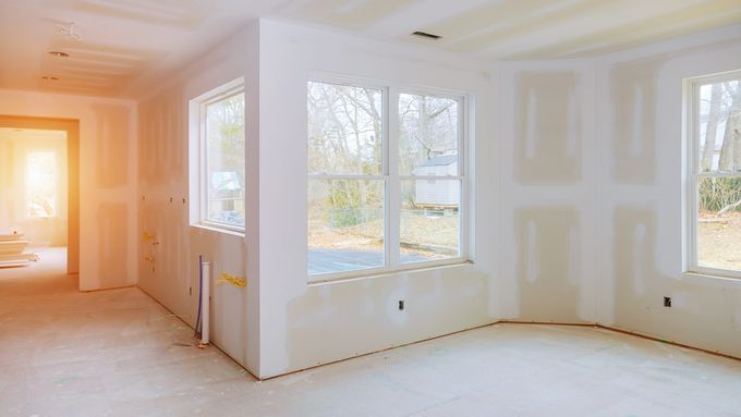 Room with finished drywall ready to paint.