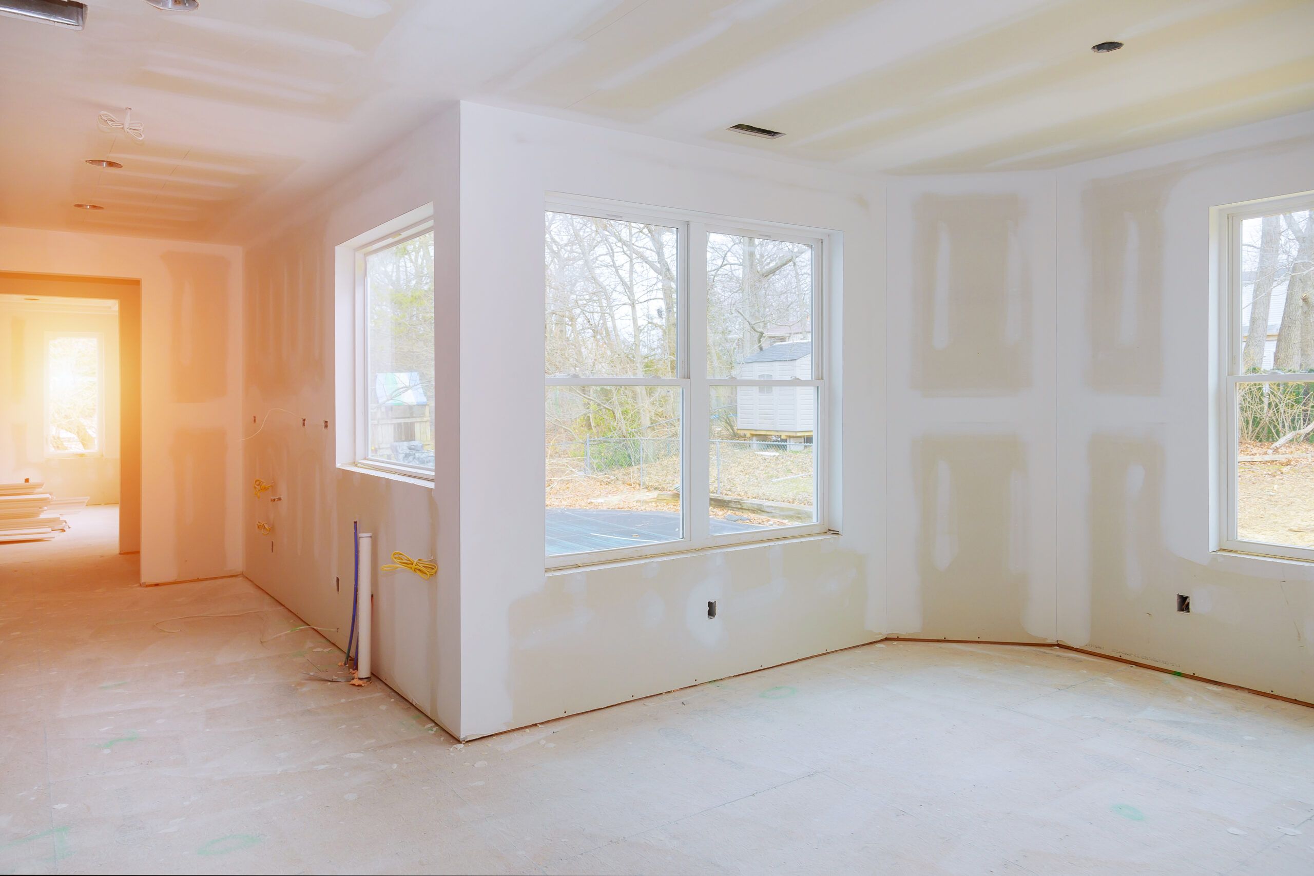 Room with finished drywall ready to paint.