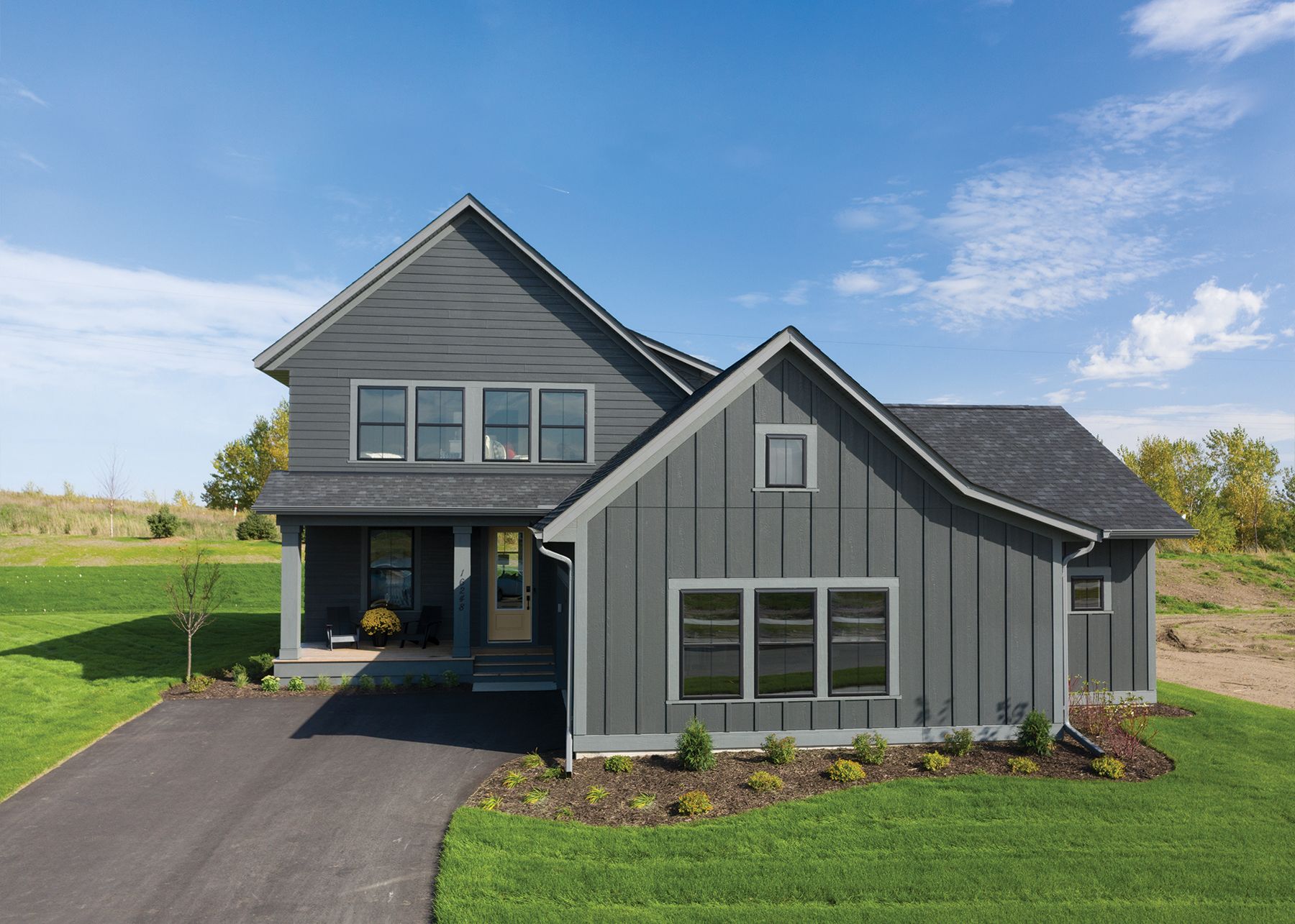 A house with trendy trim siding.