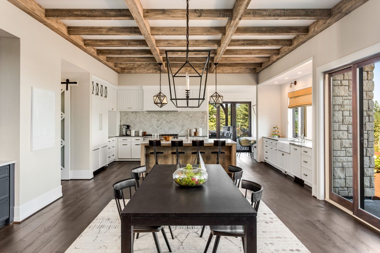 Kitchen with a wood beam ceiling.