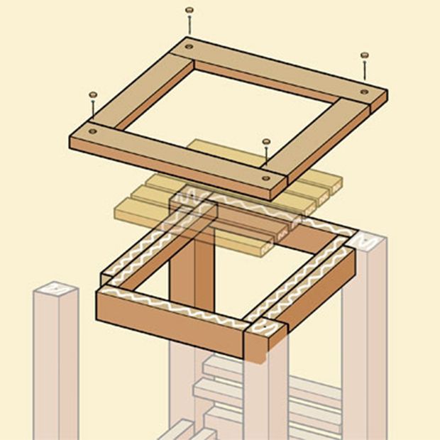 Diagram of a the face frame of a three-tiered bath stand.