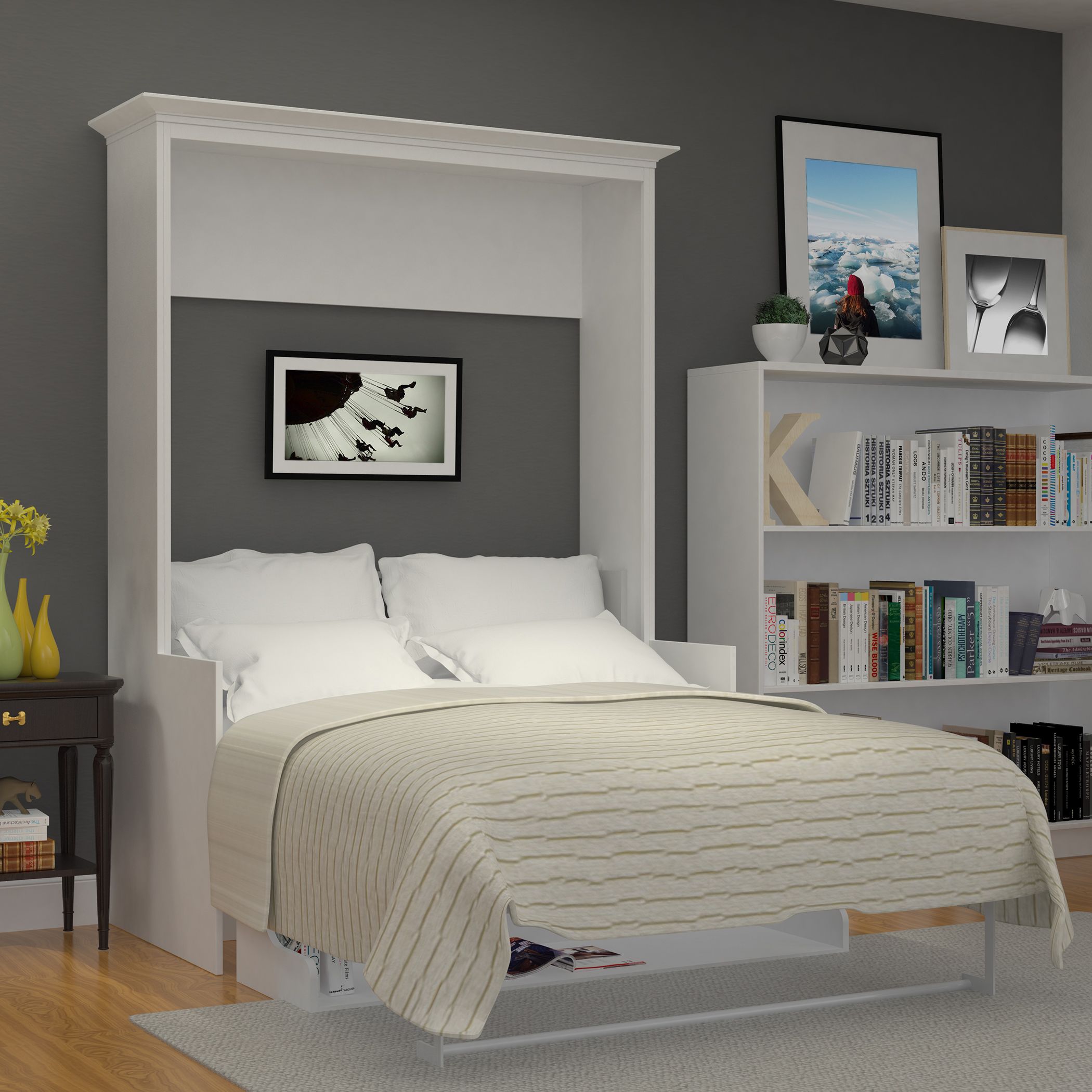 Twin Wood Murphy Bed with Storage Shelves & Drawer, Modern Wall Bed Can Be  Folded into a Cabinet, for Bedroom Living Room, Grey - Yahoo Shopping