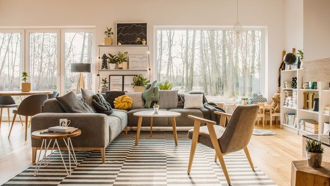 Living room that's a part of an open floor plan house.