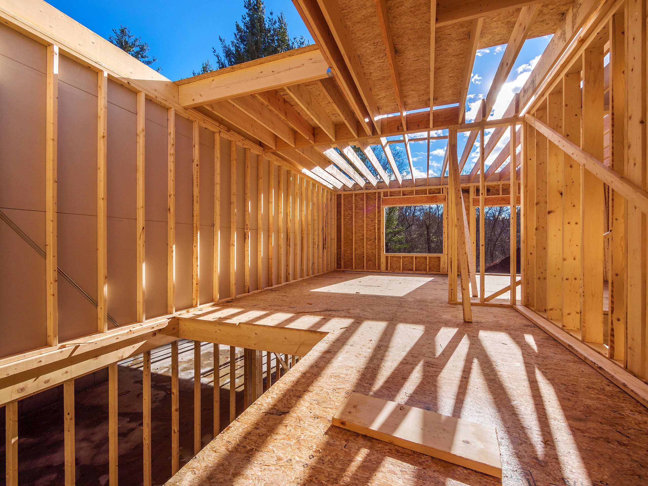 An image of a timber frame of a house.