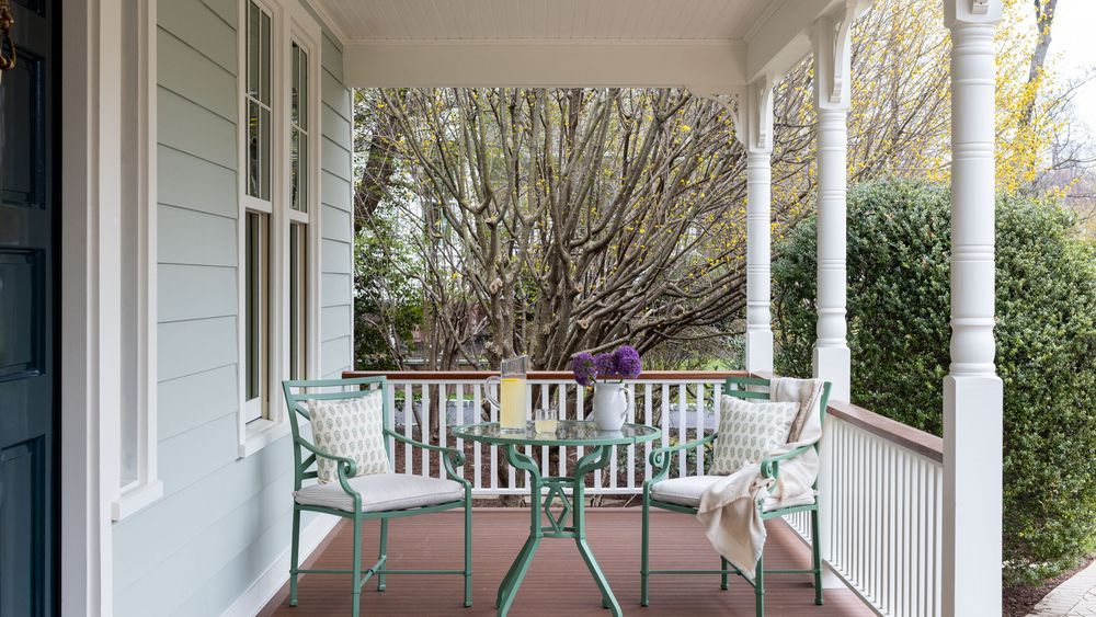 Table set on a covered porch