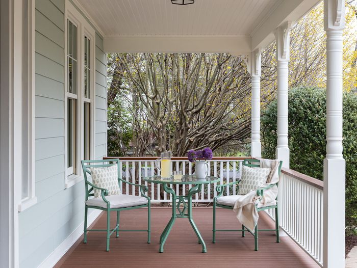 Table set on a covered porch