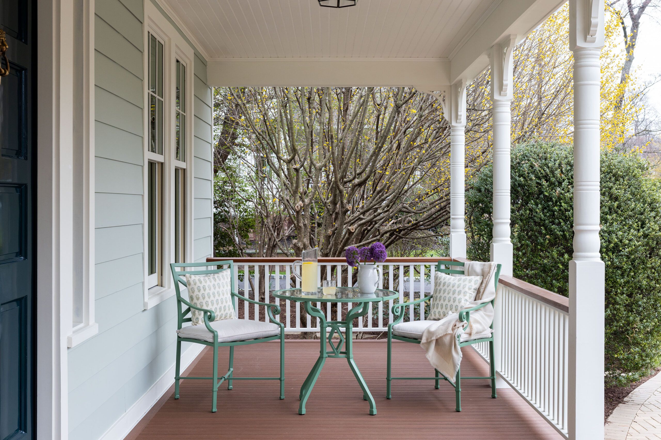 Table set on a covered porch