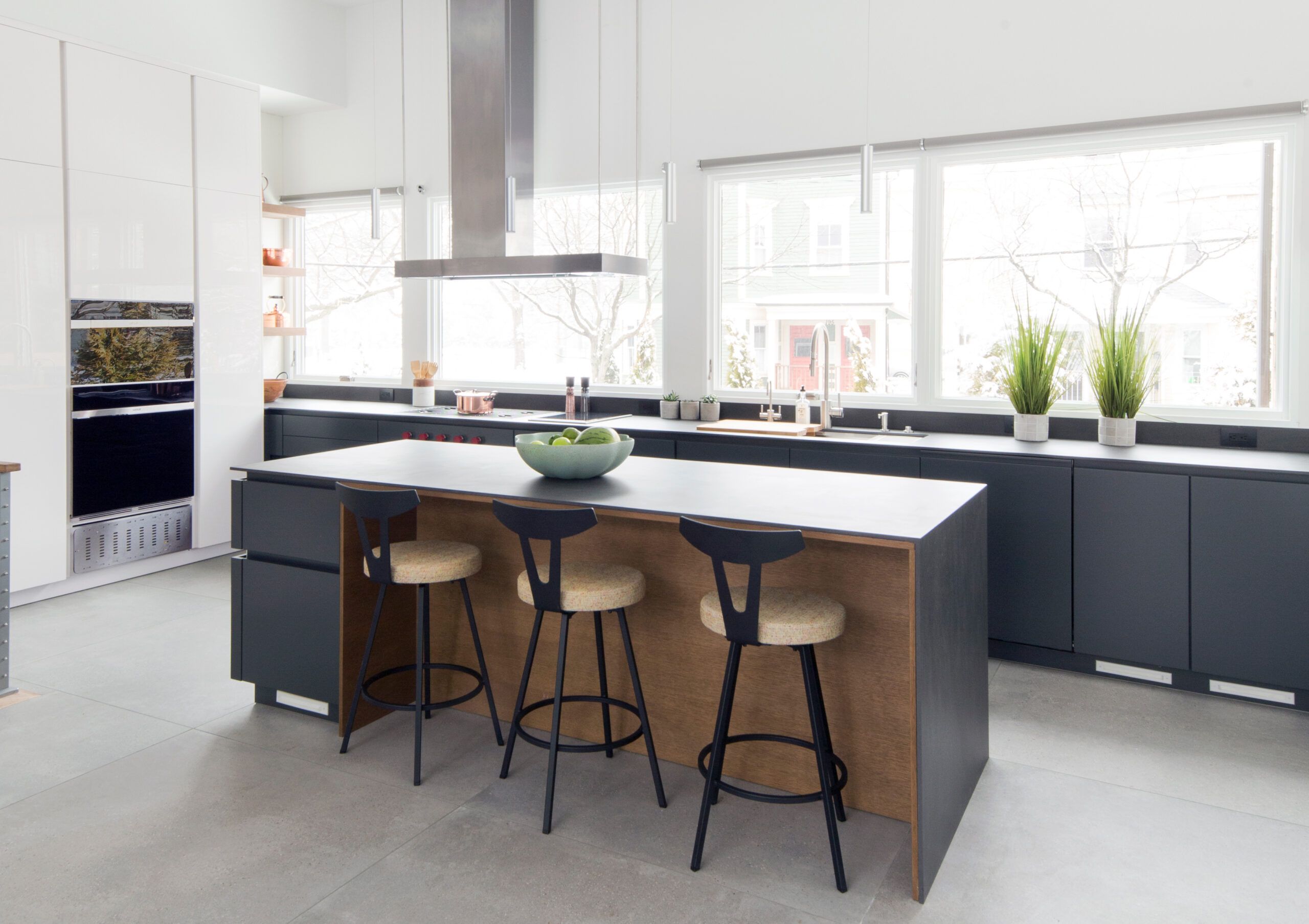 Image of a countertop made of compressed post-consumer recycled paper, non-petroleum resin, and natural pigments that mimic the look and feel of soapstone