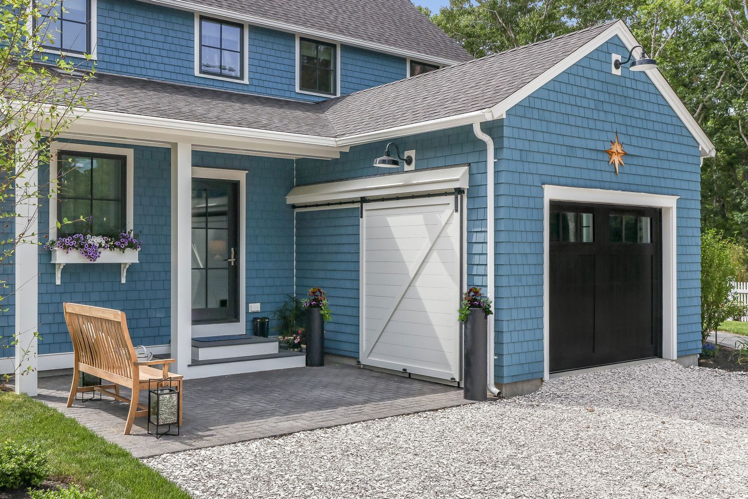 an attached garage where the door is closed for security purposes.