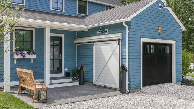 an attached garage where the door is closed for security purposes.