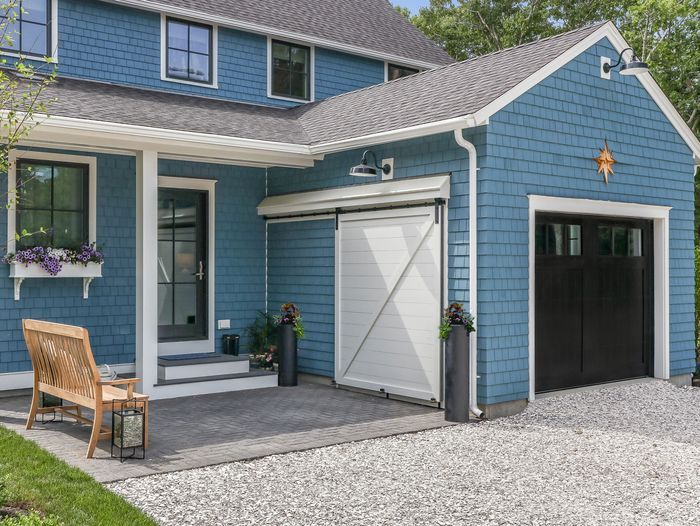 an attached garage where the door is closed for security purposes.