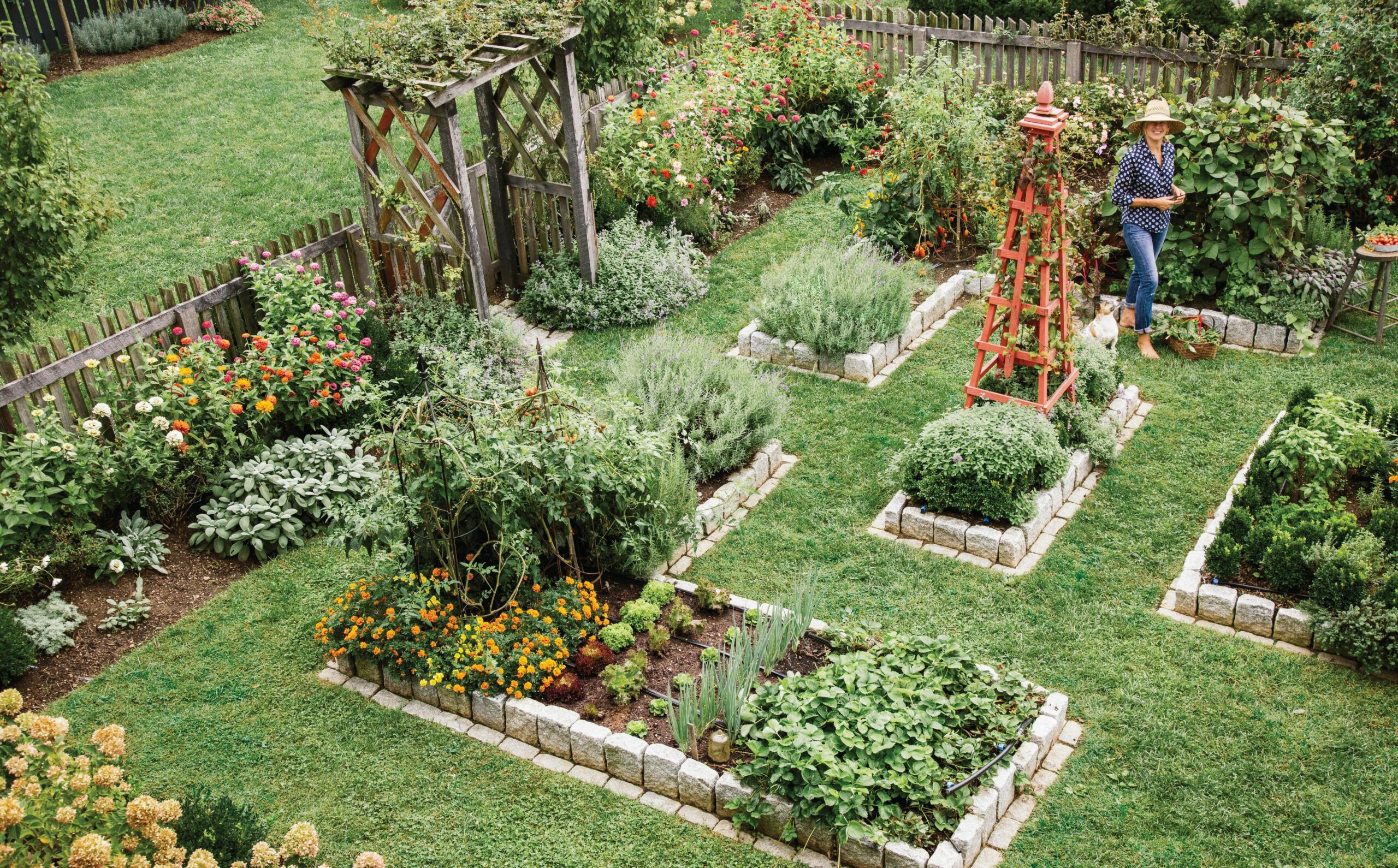 Growing Herbs And Flowers In Planters In A Kitchen Garden Flower