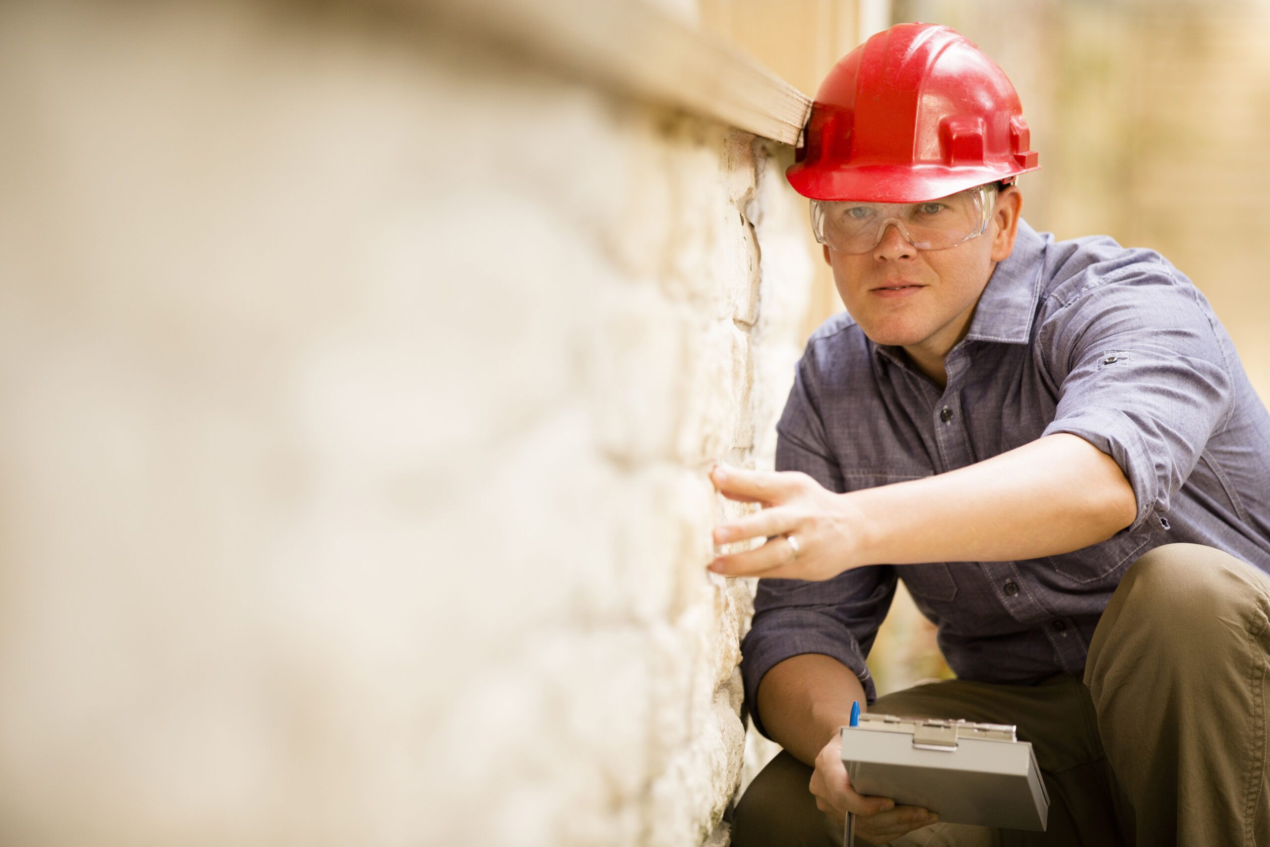 Image of a structural engineer assessing fire damage to a home