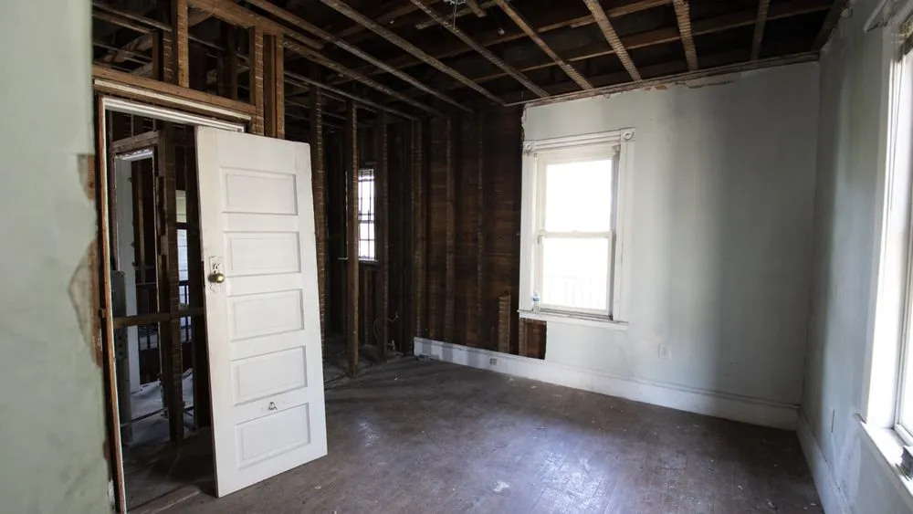 The interior of a house featured on This Old House Season 42 that sustained fire damage.