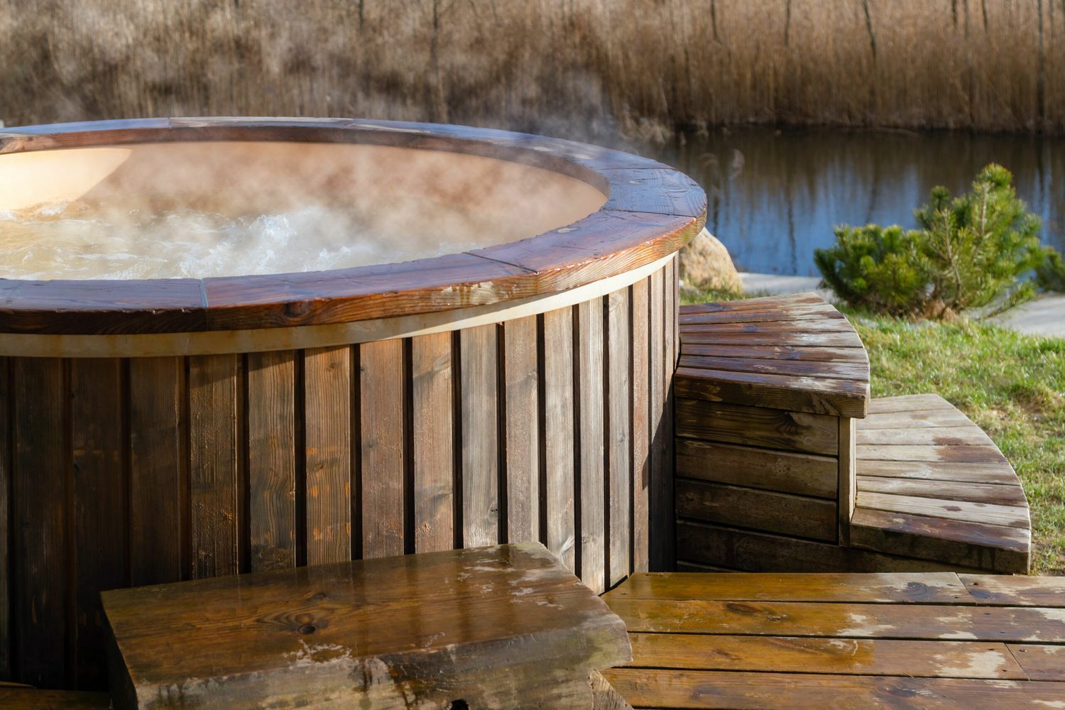 A hot tub ready to be moved.