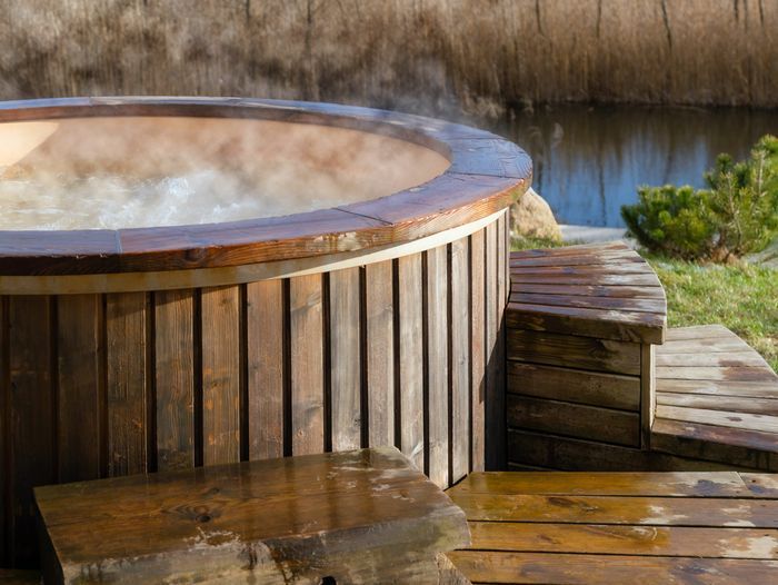 A hot tub ready to be moved.