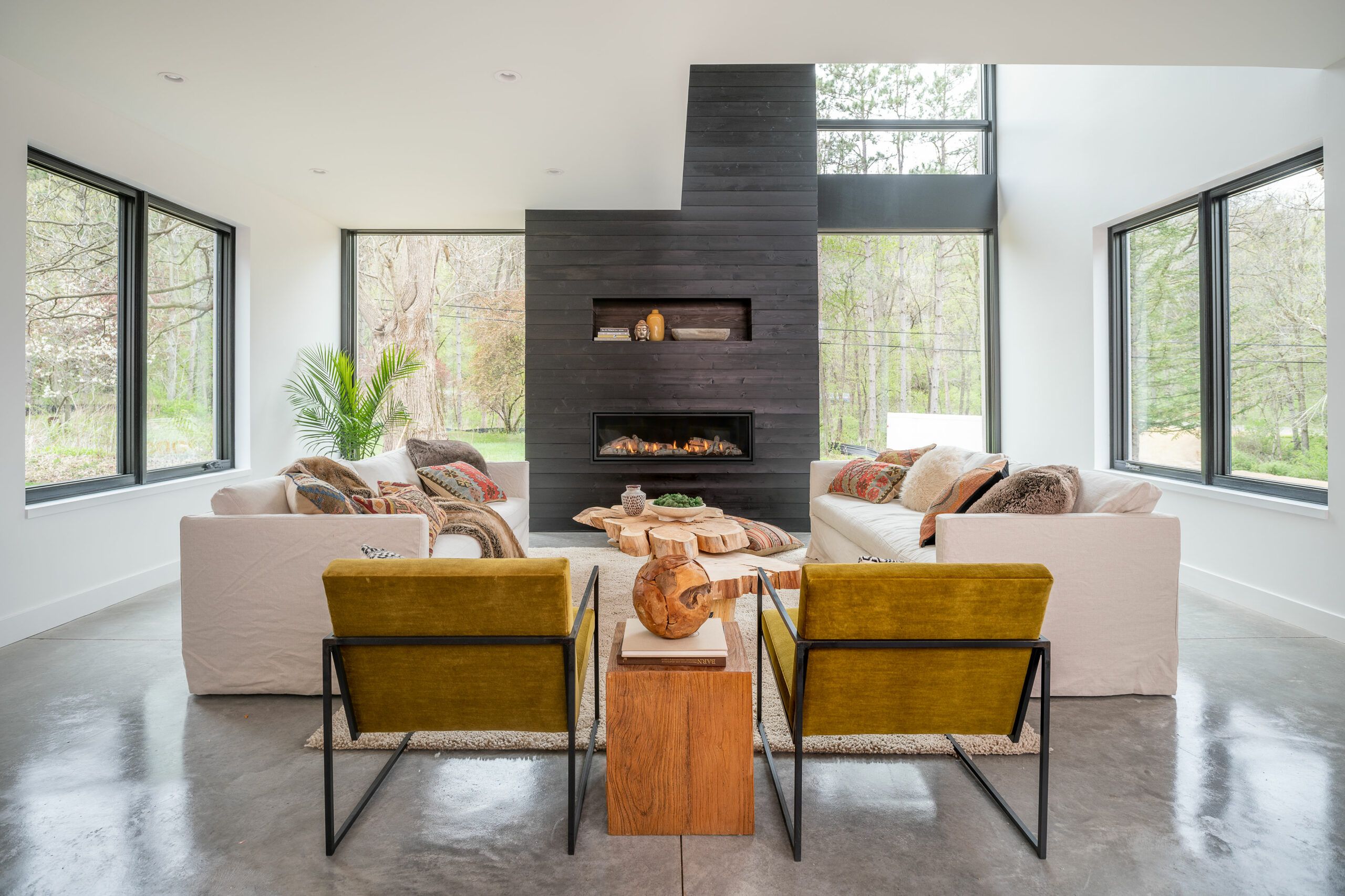 Shiplap around a fireplace.