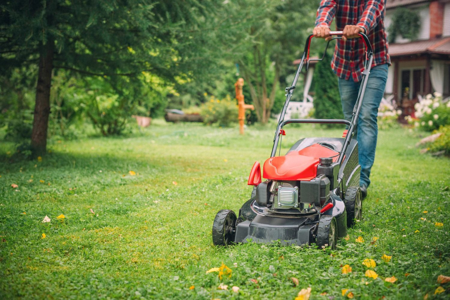 Image of a lawnmower that had maintenance before winter to keep it ready for the spring season.