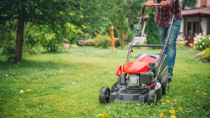 Image of a lawnmower that had maintenance before winter to keep it ready for the spring season.