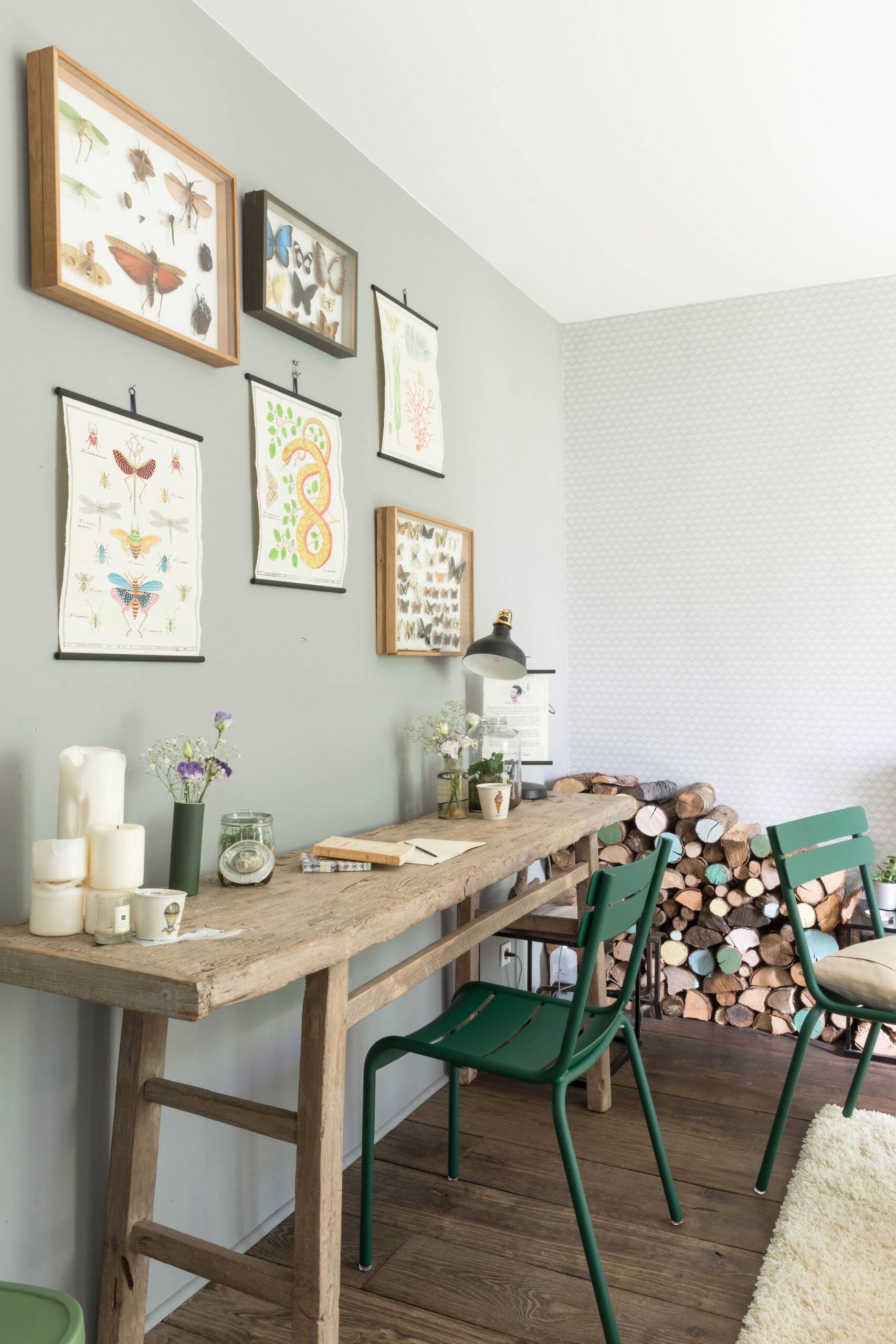 A hall table transformed into a small desk.