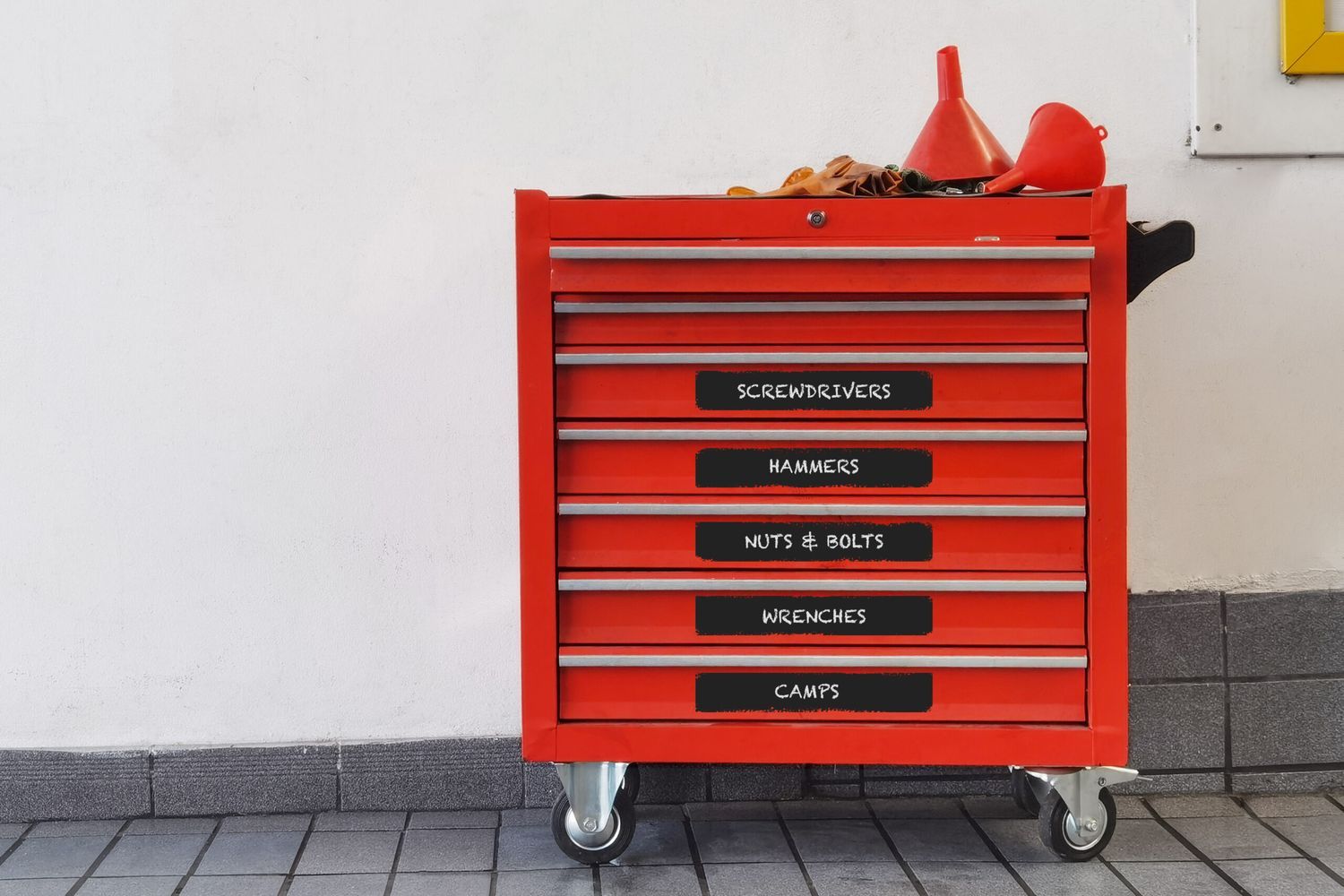 a tool cart that has chalkboard spray paint added to it