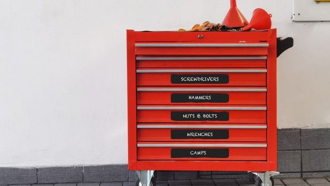 a tool cart that has chalkboard spray paint added to it