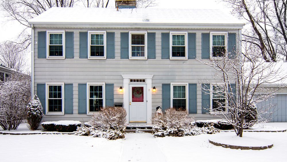 Saltbox home in winter