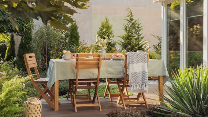 Floating deck with a set table