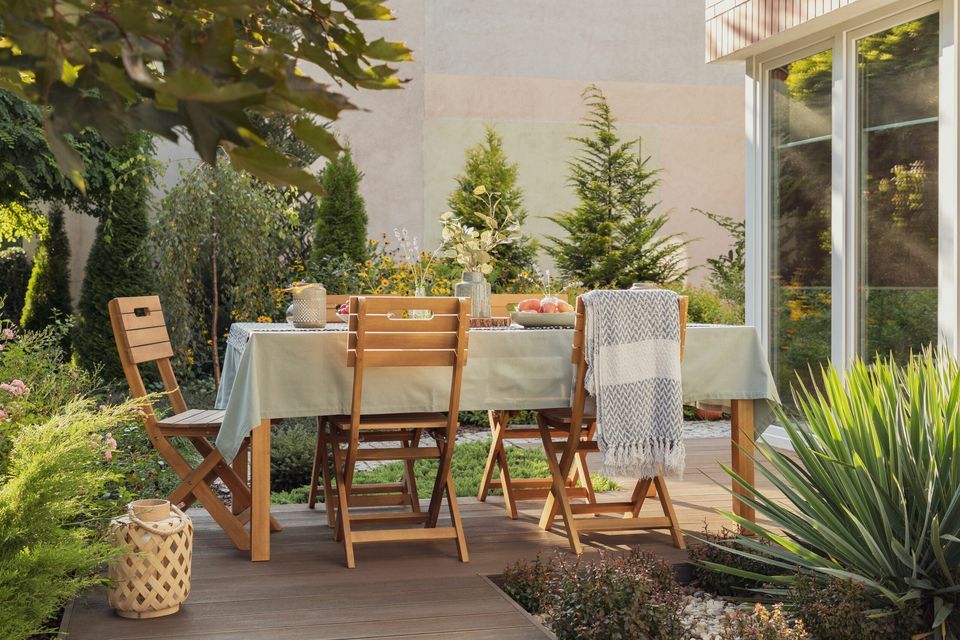 Floating deck with a set table