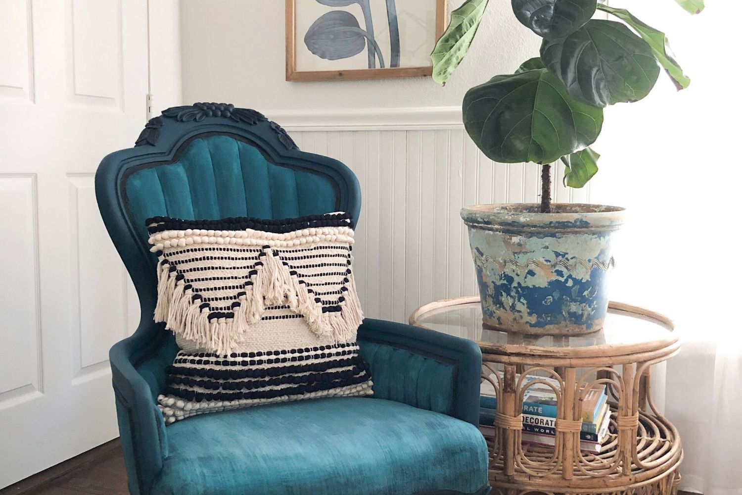 A painted fabric chair.