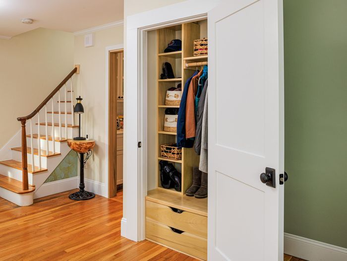 An open closet door