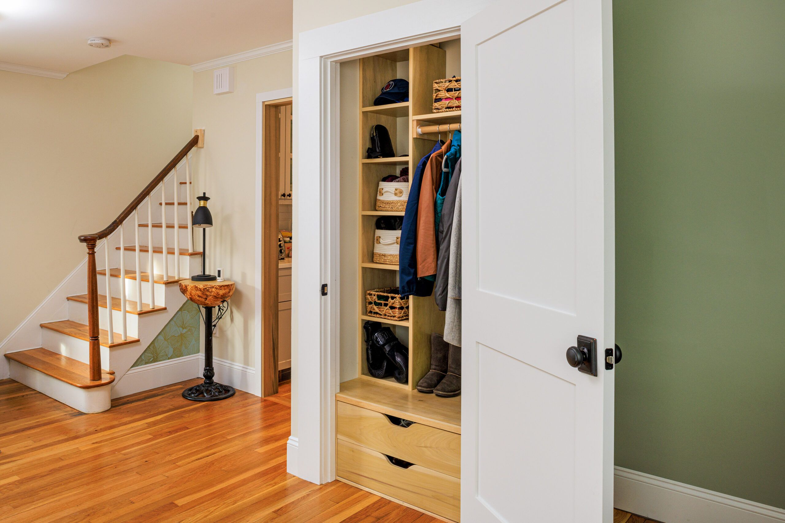 An open closet door