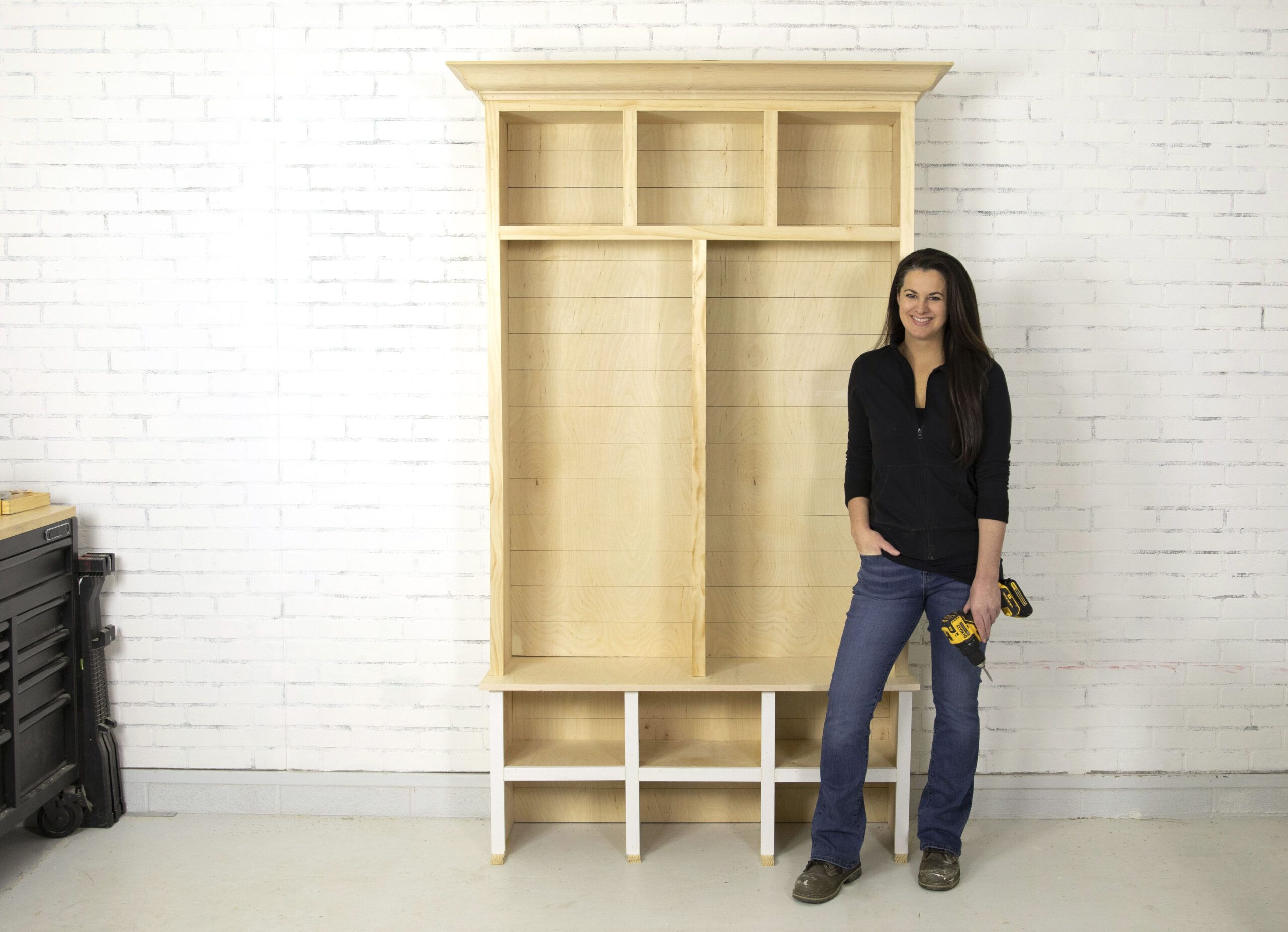 Entryway Bench Tutorial with a DIY Shoe Rack - Organization - Mudroom