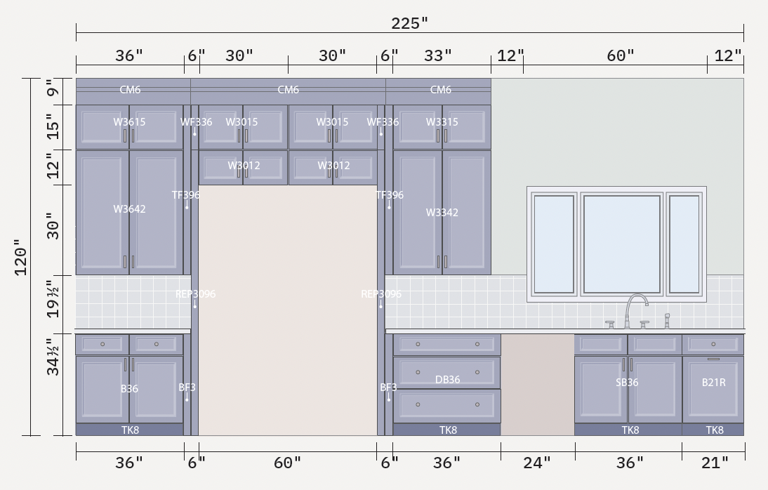 standard kitchen cabinet size chart