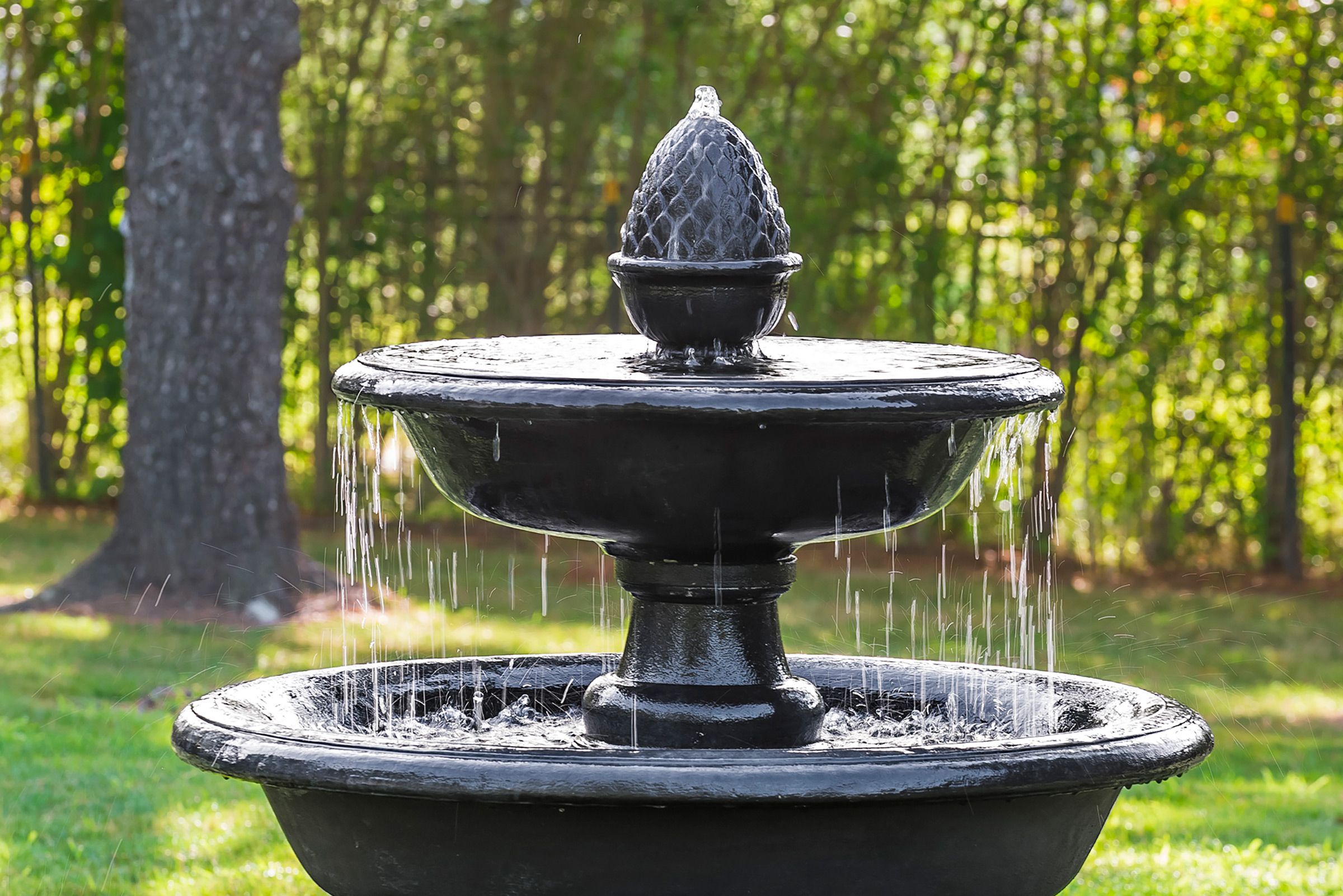 Black two tiered garden fountain