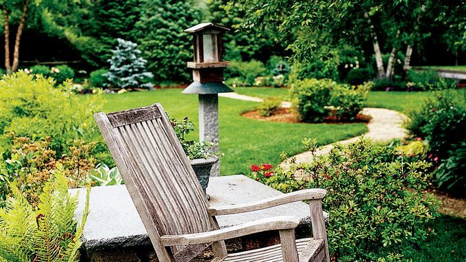 Wooden chair in backyard garden