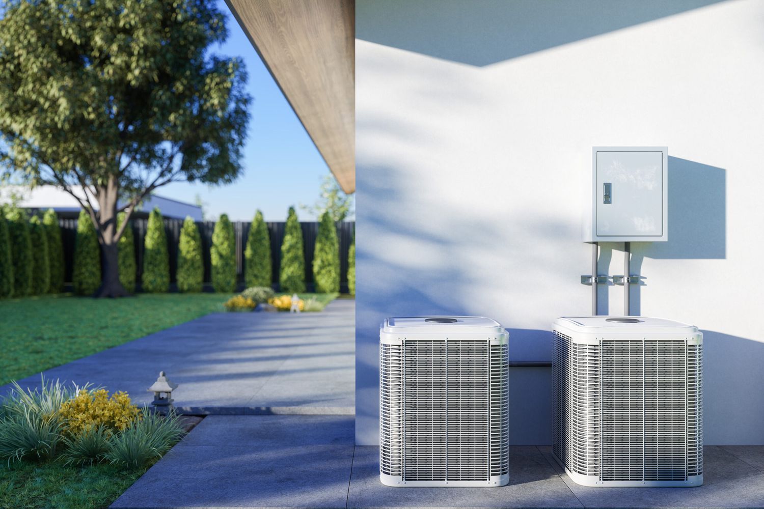 an HVAC system outside of a home