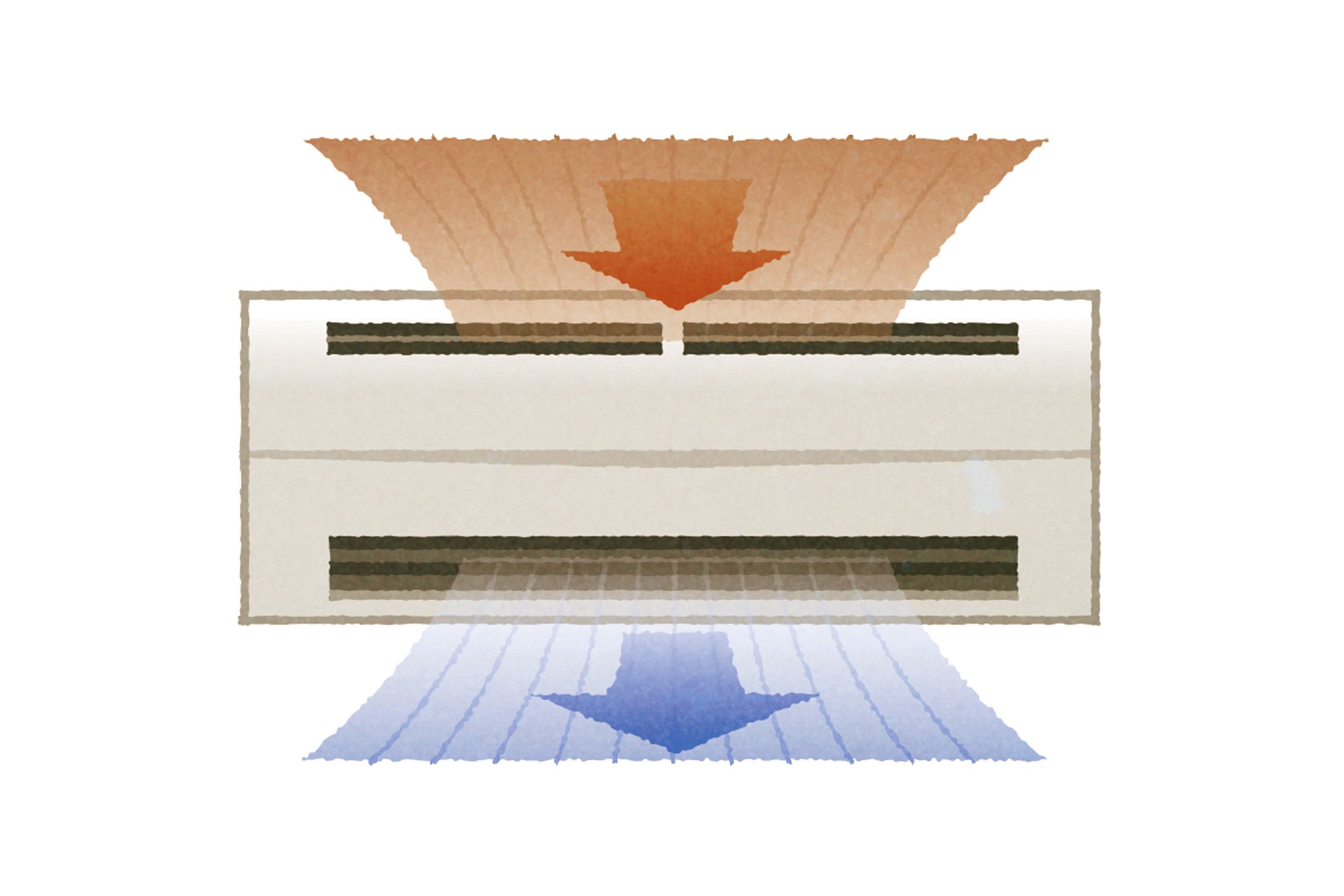 A diagram of hot air entering and cold air exiting a ductless AC unit.