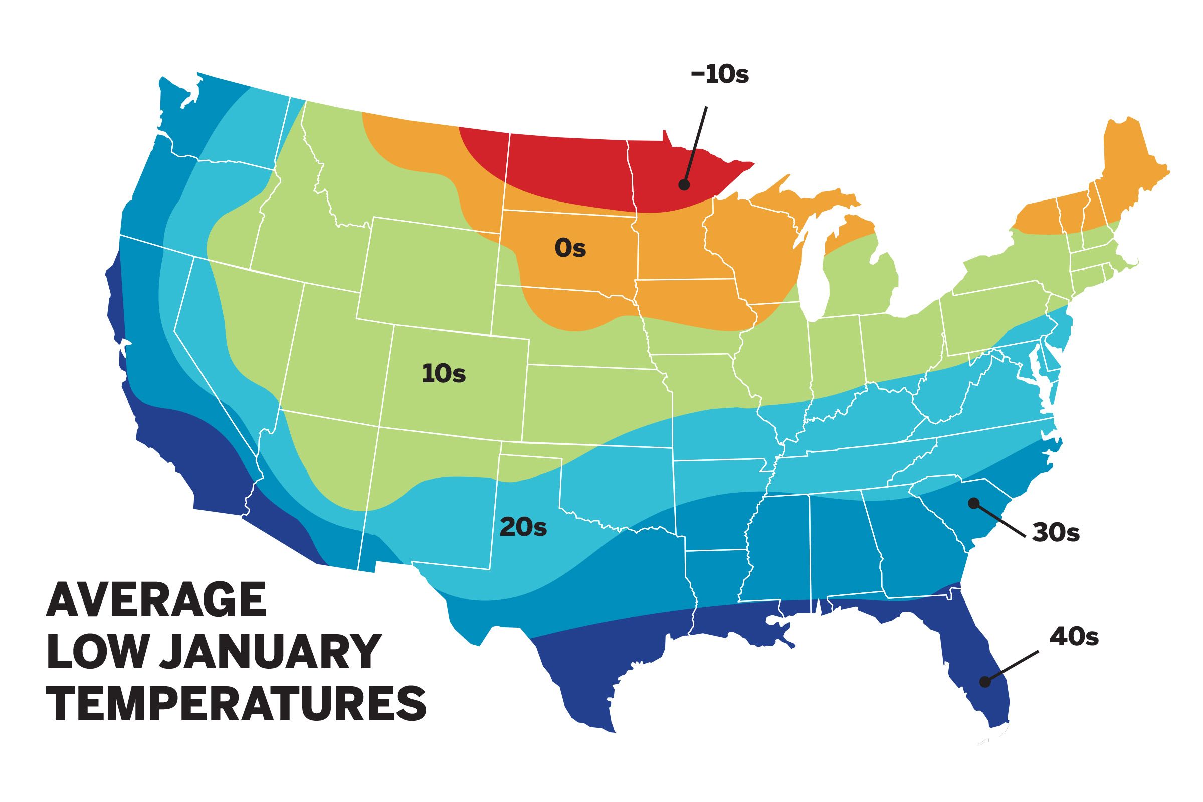 An image of average low January temperatures.