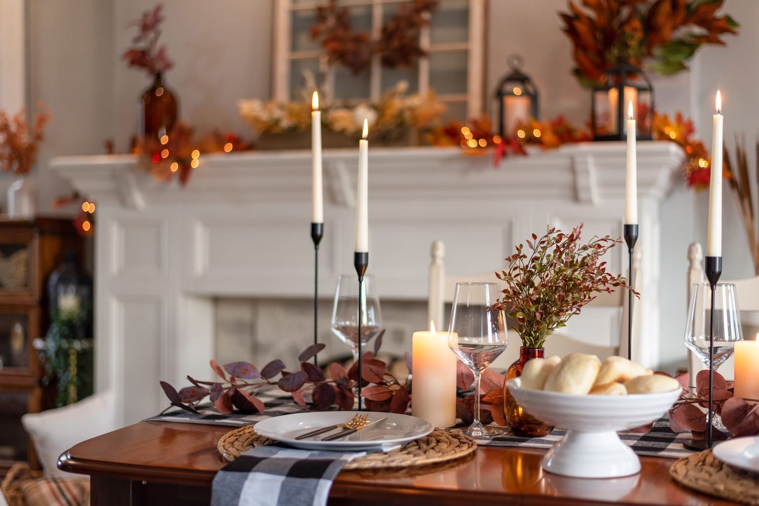 A Thanksgiving dinner on a table.