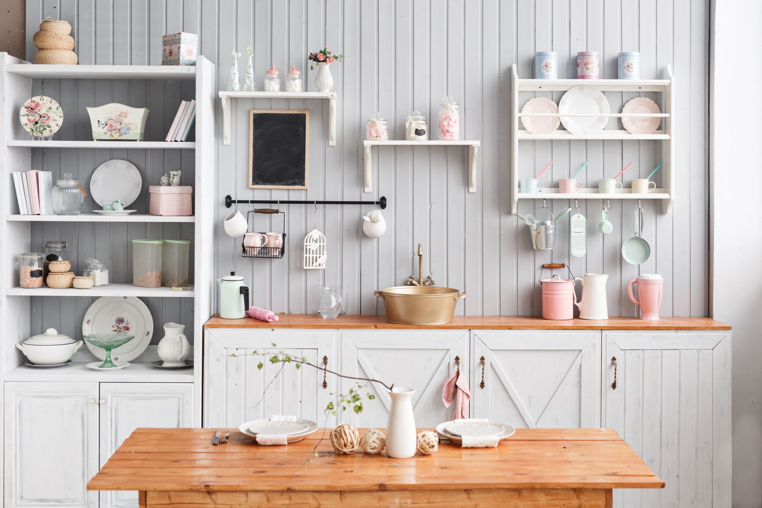 beadboard used in a kitchen to add accent to the walls