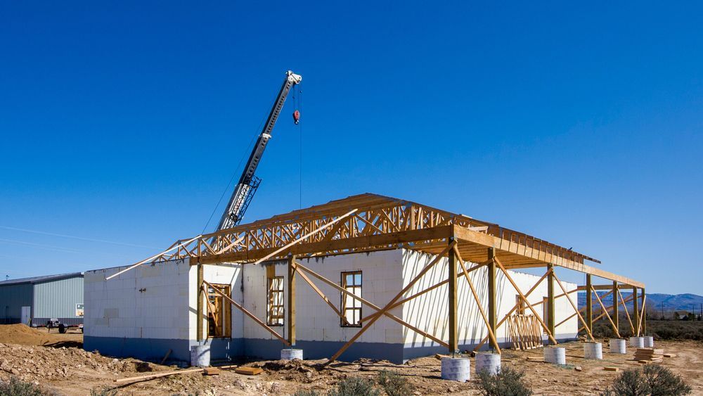 A house being built using insulated concrete forms so that it's fireproof.