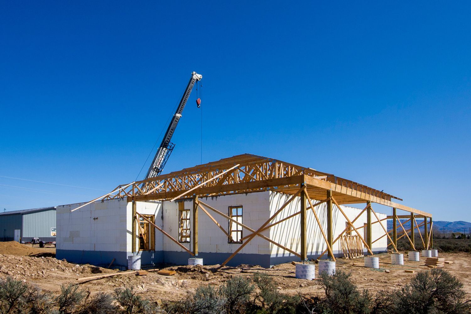 A house being built using insulated concrete forms so that it's fireproof.