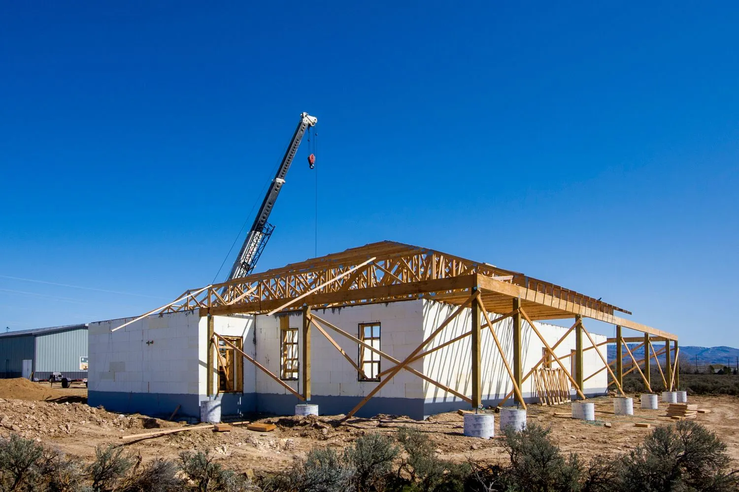 A house being built using insulated concrete forms so that it's fireproof.