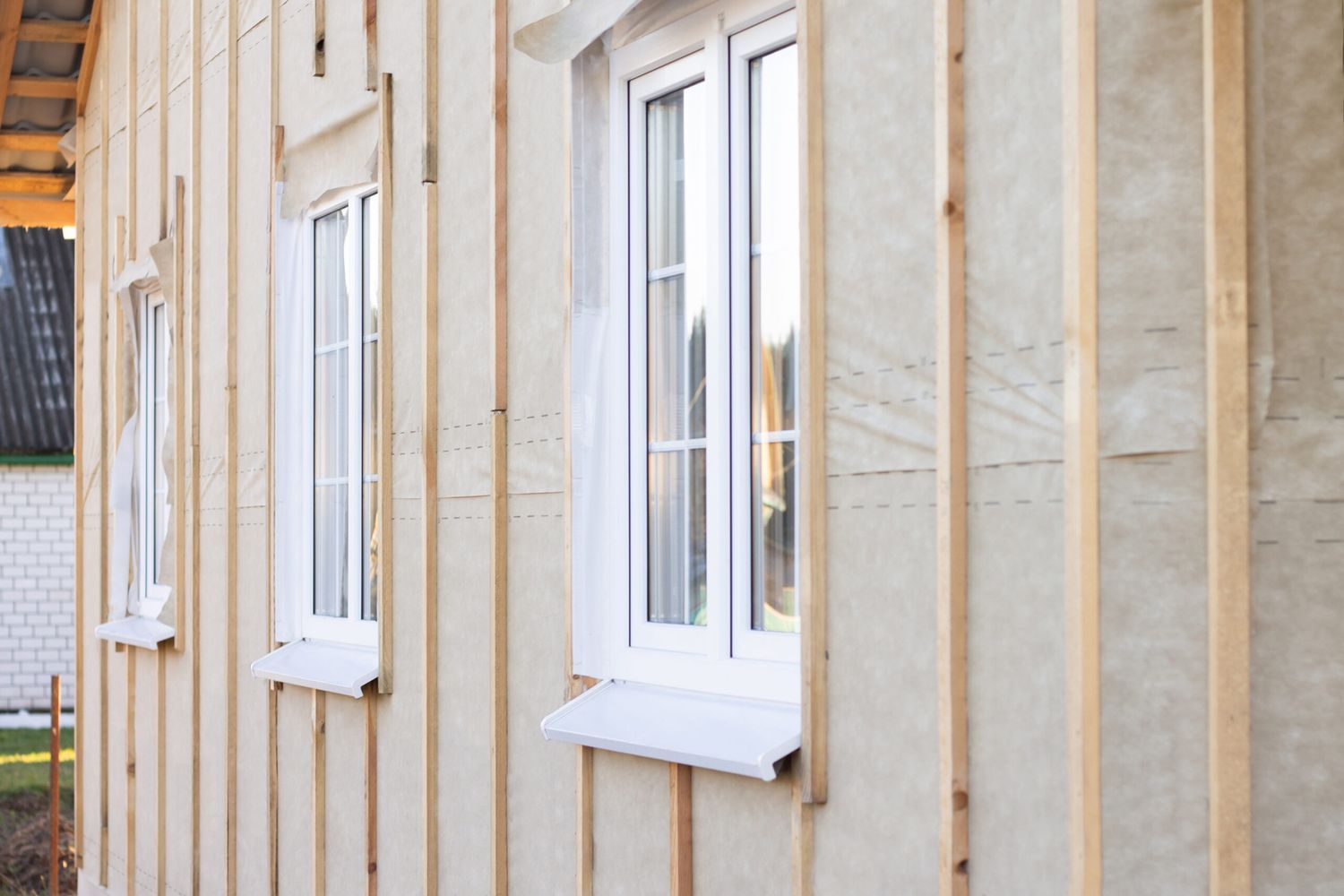 Vapor barrier on a house under construction