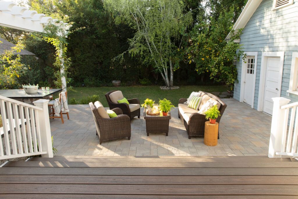 Looking down onto the patio from the porch