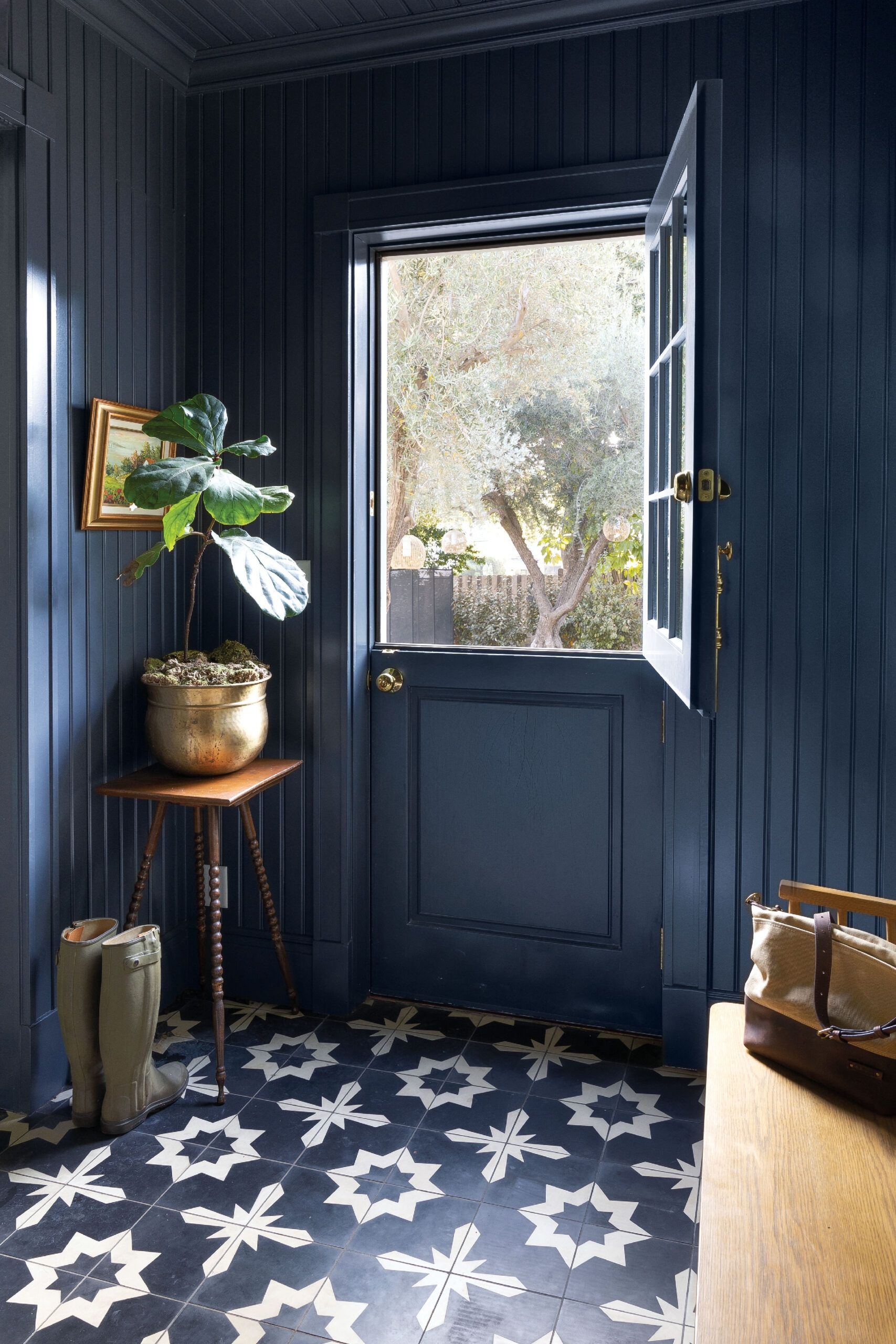 Dutch door with everything painted the same color.
