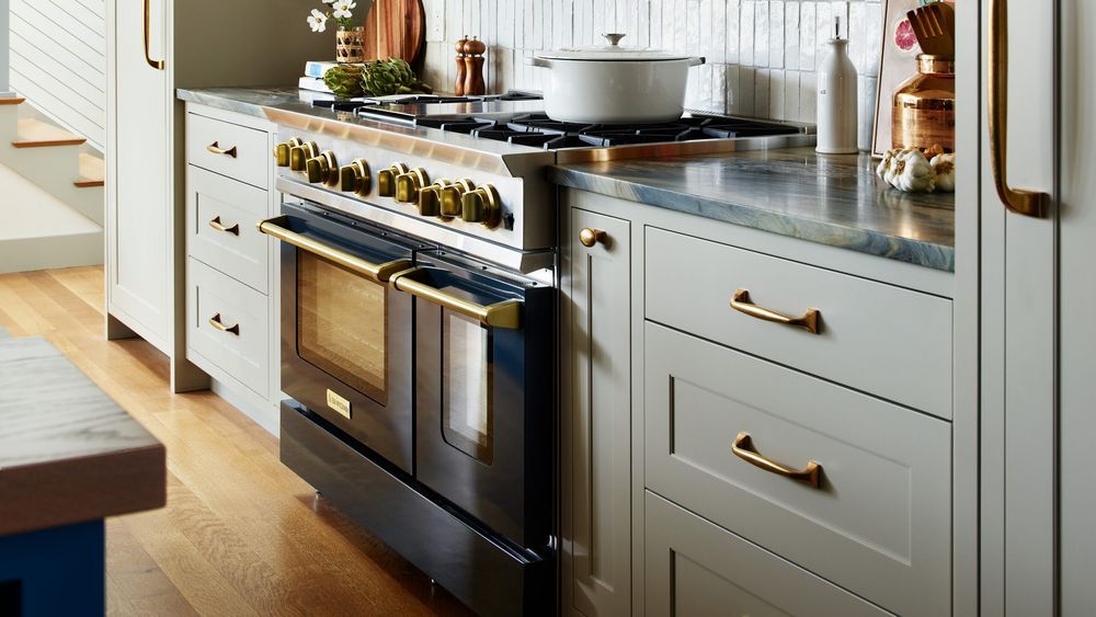 Blue stove in a kitchen