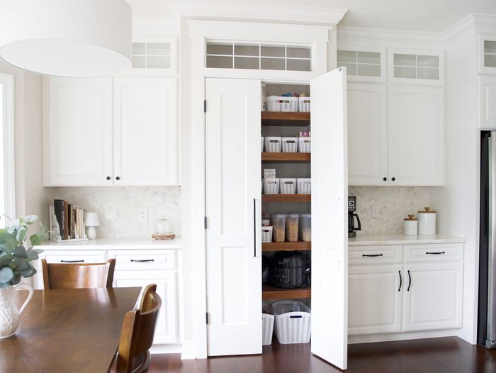 Pantry with custom floating shelves